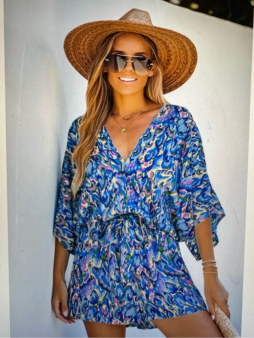 New Abstract Print Drawstring Romper by Cupshe Size S Boho Festival